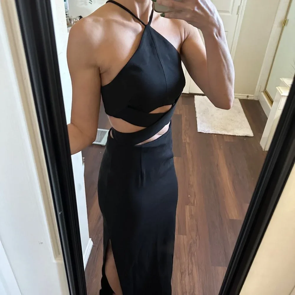 REVOLVE Nicholas black sleeveless cutouts cut outs formal dress gown - Picture 7 of 12